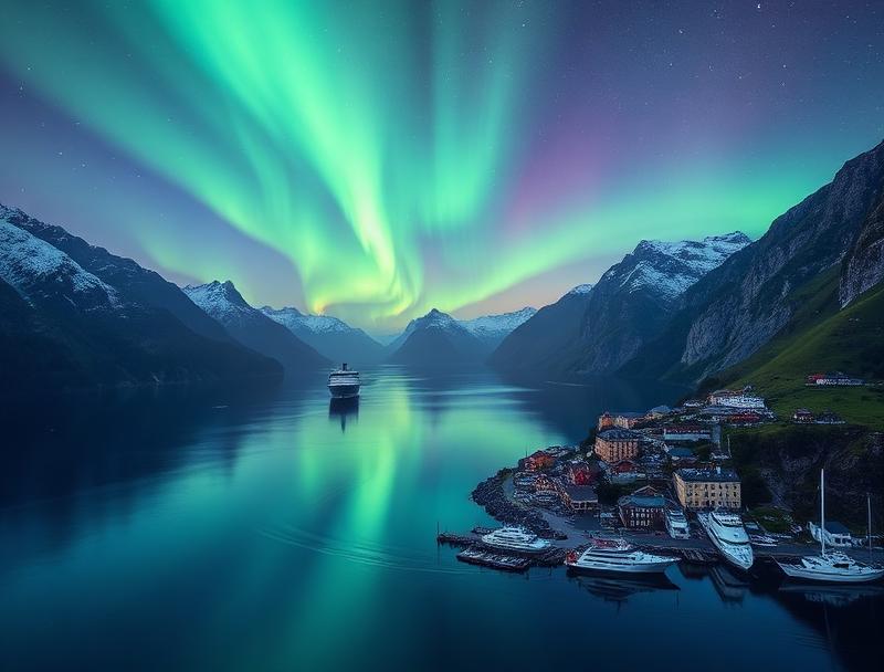 Destino de crucero nórdico con fiordos y auroras boreales