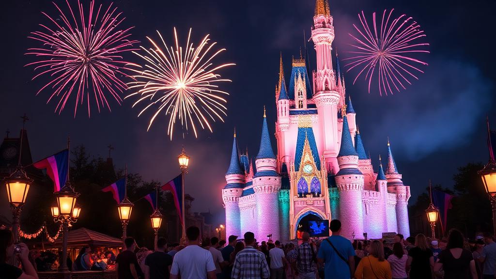 Disney World Magic Kingdom con el castillo y familias disfrutando