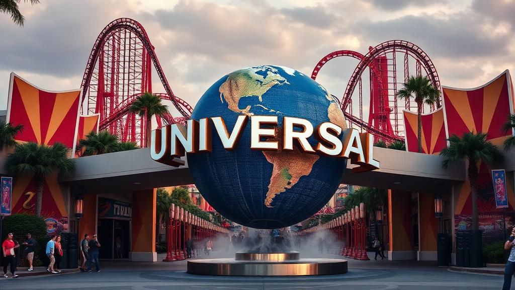 Universal Studios Orlando con el globo universal y atracciones emocionantes
